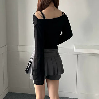 Drape Neck Shirred Off-shoulder Long Sleeve Tee Daily