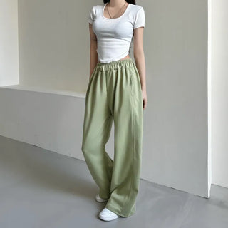 Daily Long Wide Pants Cut-out Leg-Lengthening Fit Elastic