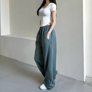 Daily Long Wide Pants Cut-out Leg-Lengthening Fit Elastic
