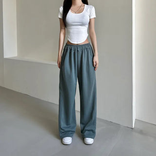Daily Long Wide Pants Cut-out Leg-Lengthening Fit Elastic