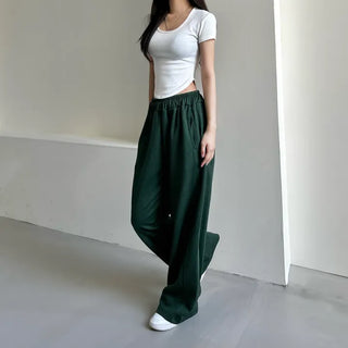 Daily Long Wide Pants Cut-out Leg-Lengthening Fit Elastic