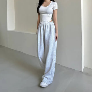 Daily Long Wide Pants Cut-out Leg-Lengthening Fit Elastic