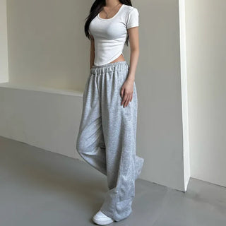 Daily Long Wide Pants Cut-out Leg-Lengthening Fit Elastic