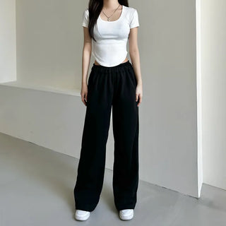 Daily Long Wide Pants Cut-out Leg-Lengthening Fit Elastic