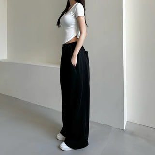 Daily Long Wide Pants Cut-out Leg-Lengthening Fit Elastic