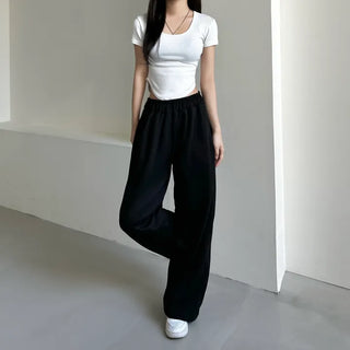 Daily Long Wide Pants Cut-out Leg-Lengthening Fit Elastic