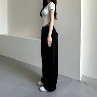 Daily Long Wide Pants Cut-out Leg-Lengthening Fit Elastic
