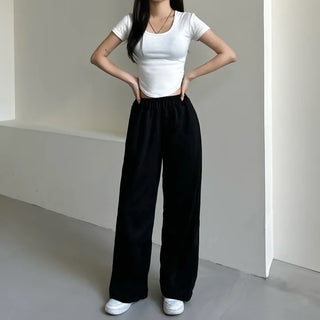Daily Long Wide Pants Cut-out Leg-Lengthening Fit Elastic