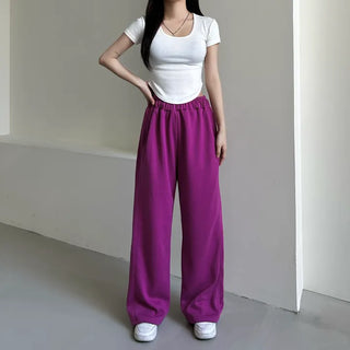 Daily Long Wide Pants Cut-out Leg-Lengthening Fit Elastic