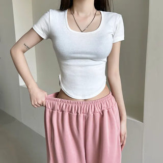 Daily Long Wide Pants Cut-out Leg-Lengthening Fit Elastic