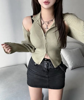 Two-Way Halter Neck Zipper Bolero Cardigan Set Sleeveless