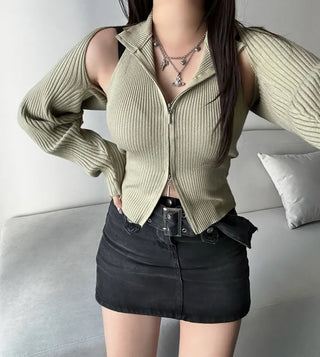 Two-Way Halter Neck Zipper Bolero Cardigan Set Sleeveless