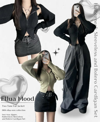 Two-Way Halter Neck Zipper Bolero Cardigan Set Sleeveless
