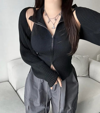 Two-Way Halter Neck Zipper Bolero Cardigan Set Sleeveless