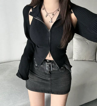 Two-Way Halter Neck Zipper Bolero Cardigan Set Sleeveless