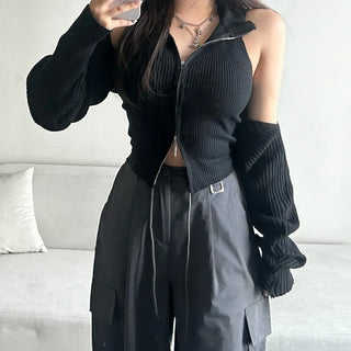 Two-Way Halter Neck Zipper Bolero Cardigan Set Sleeveless