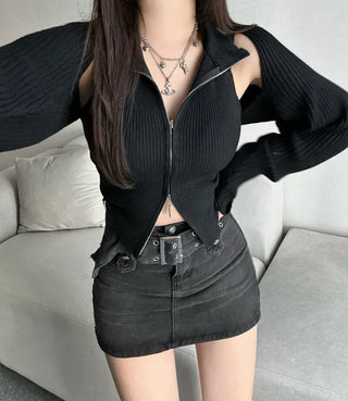 Two-Way Halter Neck Zipper Bolero Cardigan Set Sleeveless
