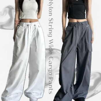 Crinkly String Nylon Cargo Pants Wide Jogger Training