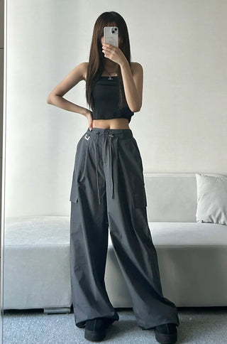 Crinkly String Nylon Cargo Pants Wide Jogger Training