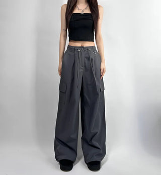 Crinkly String Nylon Cargo Pants Wide Jogger Training
