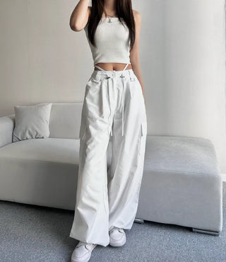 Crinkly String Nylon Cargo Pants Wide Jogger Training
