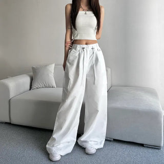 Crinkly String Nylon Cargo Pants Wide Jogger Training