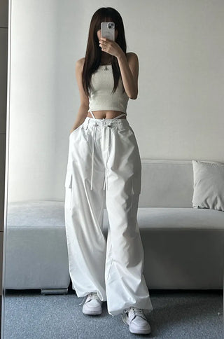 Crinkly String Nylon Cargo Pants Wide Jogger Training