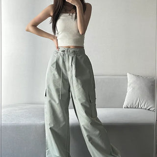 Crinkly String Nylon Cargo Pants Wide Jogger Training