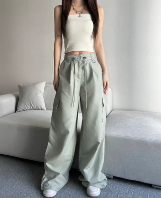 Crinkly String Nylon Cargo Pants Wide Jogger Training