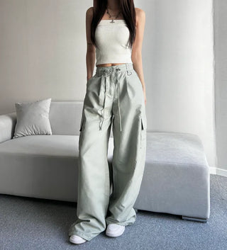 Crinkly String Nylon Cargo Pants Wide Jogger Training
