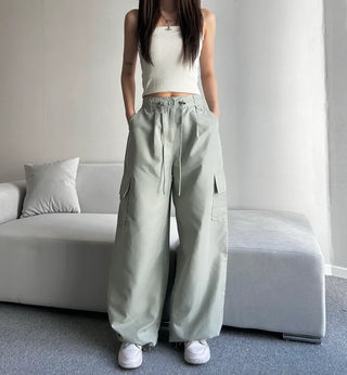 Crinkly String Nylon Cargo Pants Wide Jogger Training