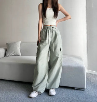 Crinkly String Nylon Cargo Pants Wide Jogger Training