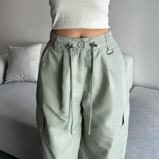 Crinkly String Nylon Cargo Pants Wide Jogger Training