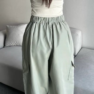 Crinkly String Nylon Cargo Pants Wide Jogger Training