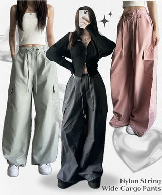 Crinkly String Nylon Cargo Pants Wide Jogger Training