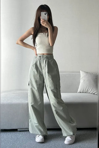 Crinkly String Nylon Cargo Pants Wide Jogger Training