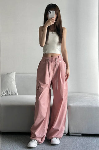 Crinkly String Nylon Cargo Pants Wide Jogger Training