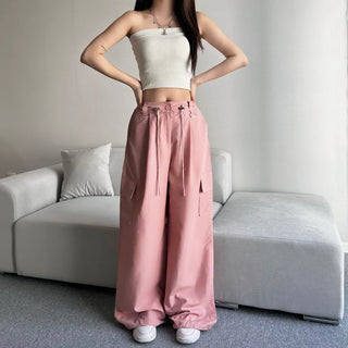 Crinkly String Nylon Cargo Pants Wide Jogger Training