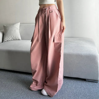 Crinkly String Nylon Cargo Pants Wide Jogger Training