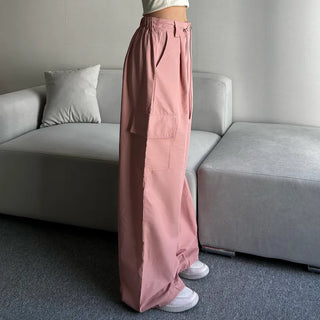 Crinkly String Nylon Cargo Pants Wide Jogger Training