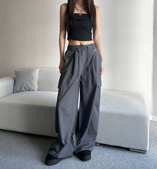 Crinkly String Nylon Cargo Pants Wide Jogger Training