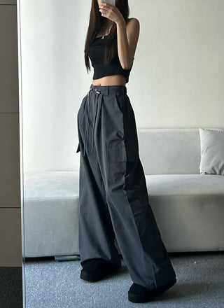 Crinkly String Nylon Cargo Pants Wide Jogger Training