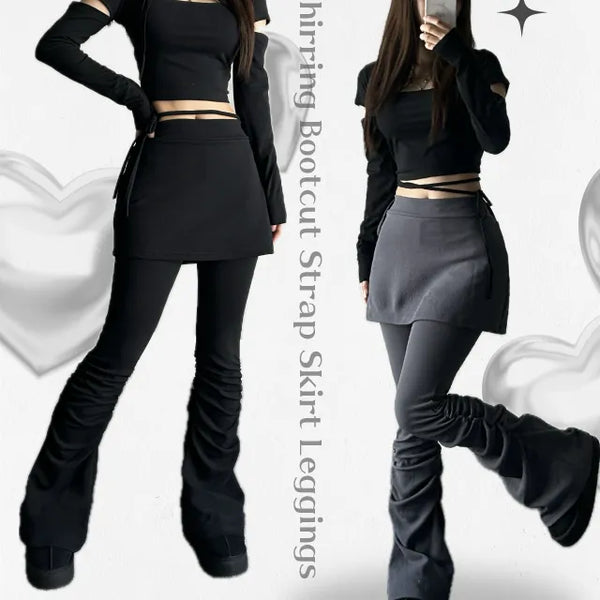 Strap Shirred Bootcut Skirt-shorts Pants Leggings Skirt Training