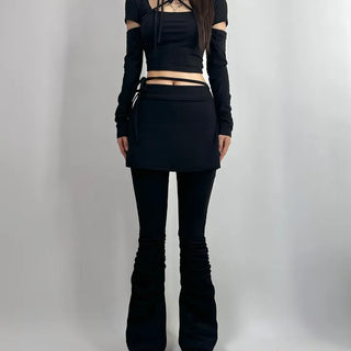 Strap Shirred Bootcut Skirt-shorts Pants Leggings Skirt Training