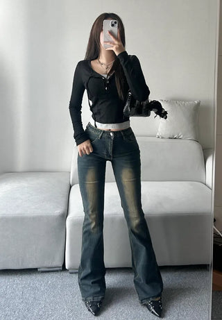 Button Layered Long Sleeve Tee Y2K Unique Daily