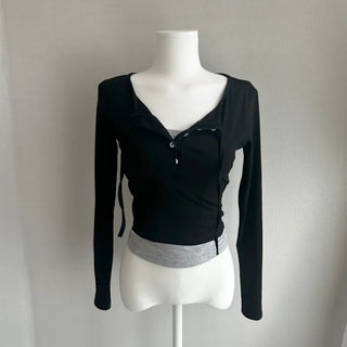 Button Layered Long Sleeve Tee Y2K Unique Daily