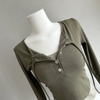Button Layered Long Sleeve Tee Y2K Unique Daily