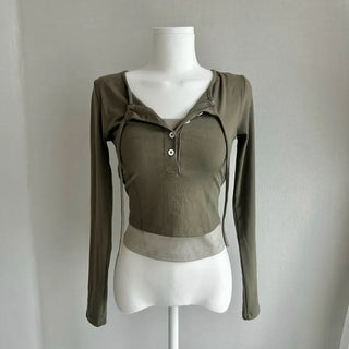Button Layered Long Sleeve Tee Y2K Unique Daily