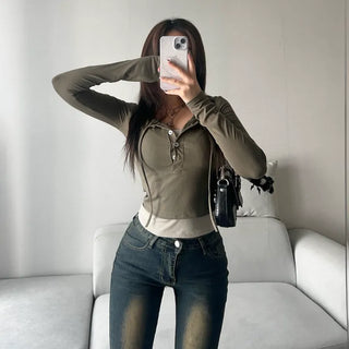 Button Layered Long Sleeve Tee Y2K Unique Daily