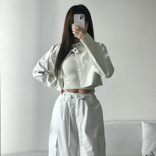 Crop Leather Rider Jacket Spring Outerwear New Arrivals